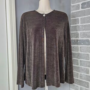 VTG CLIO Single Button Cardigan Sweater Small Brown Slinky Stretch‎ Knit Travel